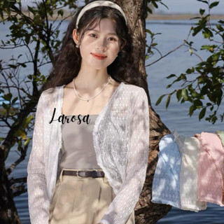 Áo khoác len mỏng , áo khoác len cardigan dáng ngắn cúc đôi cổ v viền bèo tiểu thư len QCCC siêu mịn không xù Larosa