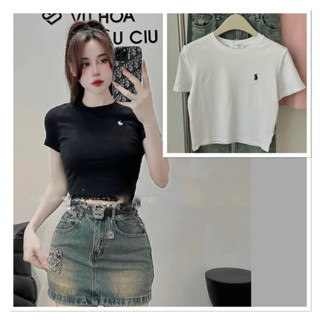 Áo thun TĂM THÊU NGỰA Baby Tee Cao Cấp chất Tăm dáng Crop,mềm mịn co dãn,cổ tròn, ôm Body