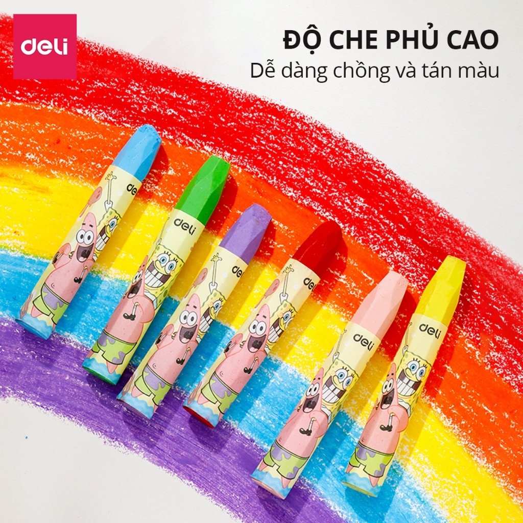 Bút Sáp Màu Dầu Bọt Biển Dễ Thương Deli - 12/18/24 Màu Tươi Sáng An Toàn Siêu Mịn Tô Màu Vẽ Tranh Mỹ Thuật