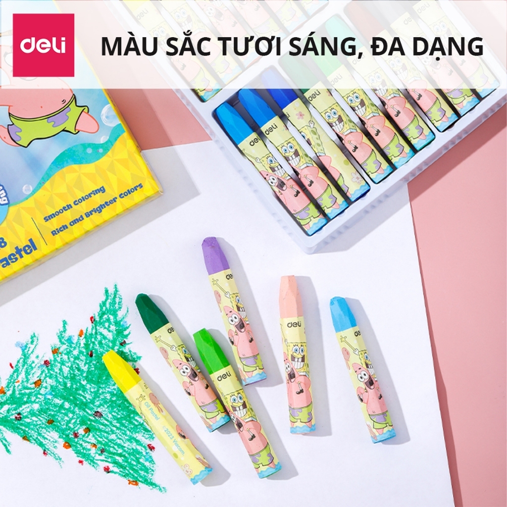Bút Sáp Màu Dầu Bọt Biển Dễ Thương Deli - 12/18/24 Màu Tươi Sáng An Toàn Siêu Mịn Tô Màu Vẽ Tranh Mỹ Thuật