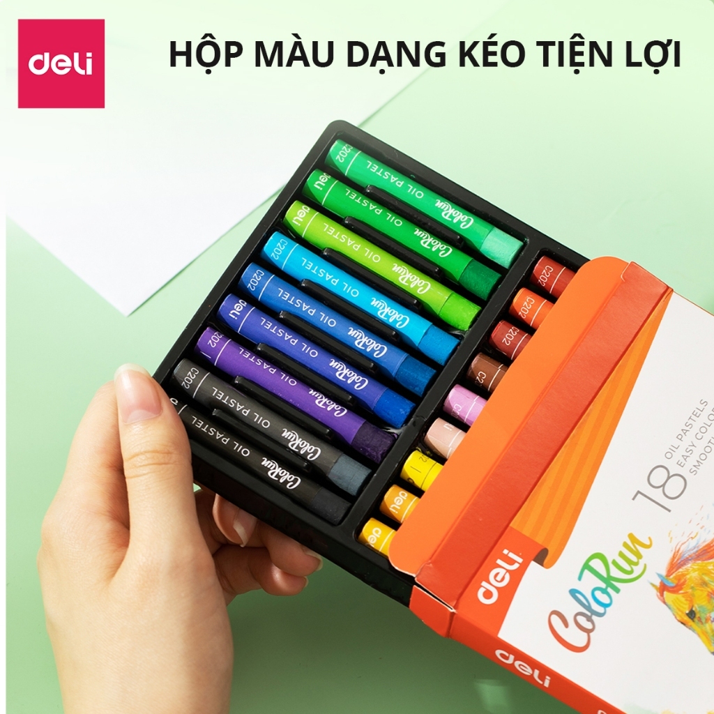 Bút Sáp Màu Dầu Bọt Biển Dễ Thương Deli - 12/18/24 Màu Tươi Sáng An Toàn Siêu Mịn Tô Màu Vẽ Tranh Mỹ Thuật