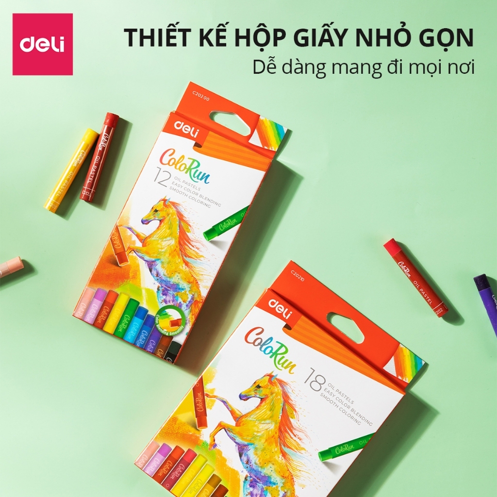 Bút Sáp Màu Dầu Bọt Biển Dễ Thương Deli - 12/18/24 Màu Tươi Sáng An Toàn Siêu Mịn Tô Màu Vẽ Tranh Mỹ Thuật