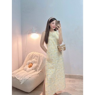 ĐẦM MAXI HOA NHÍ XẺ TÀ DÁNG SUÔNG- Hình shop chụp thật