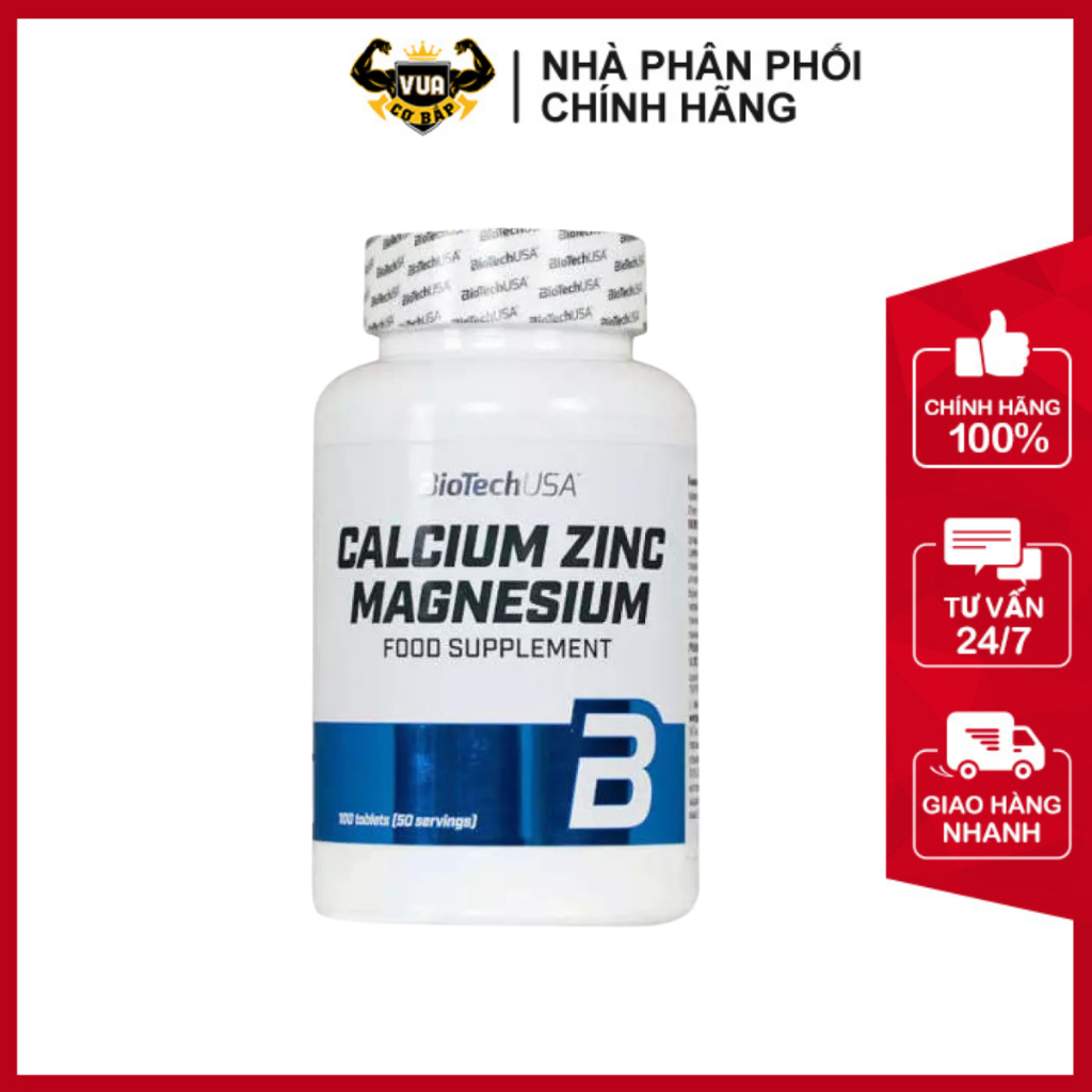 Viên Uống Bổ Sung Canxi Magie Kẽm CALCIUM ZINC MAGNESIUM BiotechUSA Hộp 100 Viên