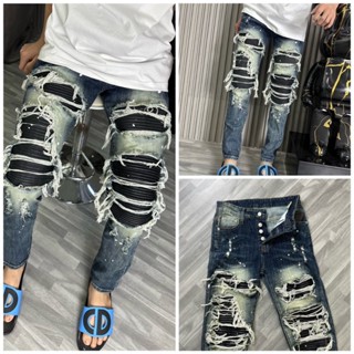 Quần jean nam cao cấp mẫu mới  vá da đen thời trang phong cách nổi bật MS 48