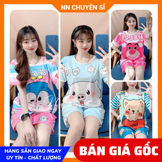 Đồ bộ thun đùi in hình Đồ bộ mặc nhà phom dưới 60kg chất thun mềm mát in gấu dâu lotso doremon dễ thương DBRBD SIZE L
