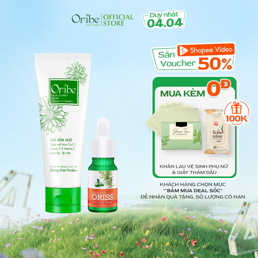 Combo Sữa Rửa Mặt Và Serum Oribe Tẩy Tế Bào Chết Dưỡng Ẩm Thu Nhỏ Lỗ Chân Lông Ngừa Mụn Tái Tạo Da Chống Lão Hóa