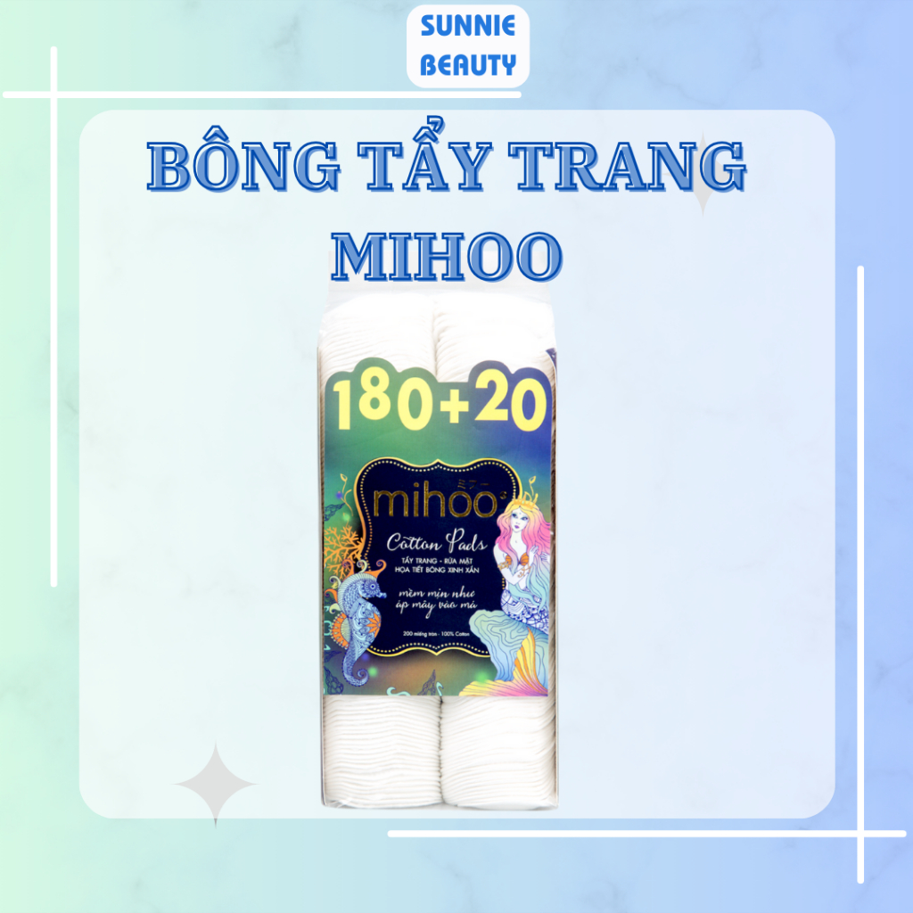 Bông Tẩy Trang Mihoo Bông Tròn Túi 200 Miếng Mermaid Cotton Pads