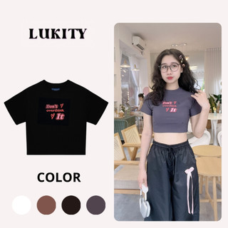 Áo croptop nữ tay ngắn ôm body chữ thêu LUKITY CT03