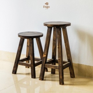 Ghế đôn tròn gỗ thông tự nhiên FEGO (HOẢ TỐC) dùng cho quán cafe, studio, gia đình decor trang trí