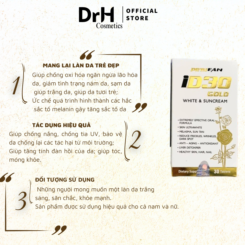 Viên uống ID30 Gold White & Suncream 30 Viên