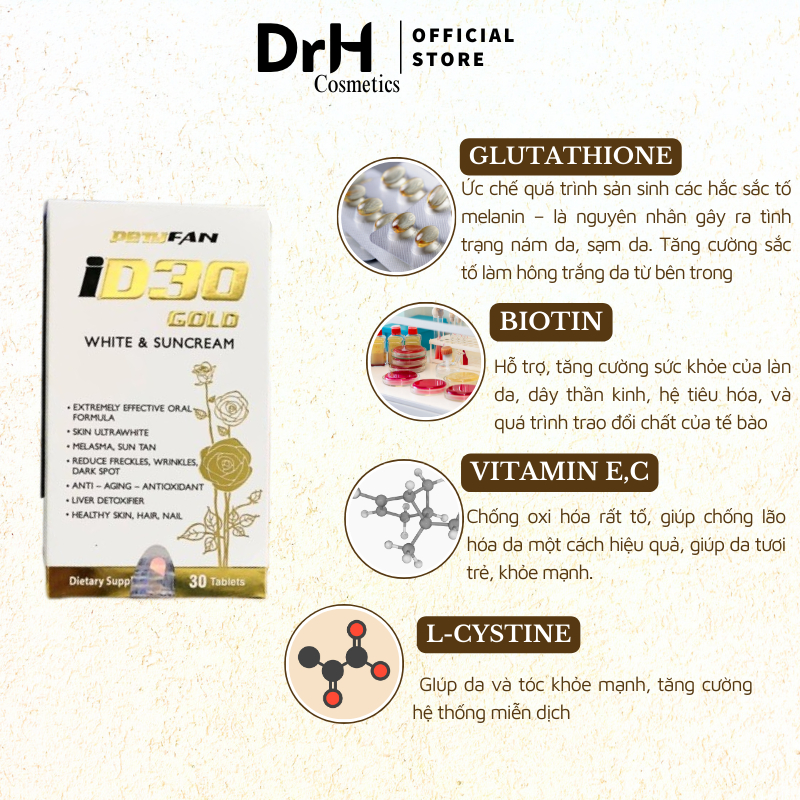 Viên uống ID30 Gold White & Suncream 30 Viên