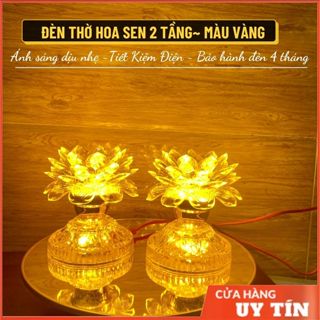 Bộ 2 đèn thờ hoa sen MÀU VÀNG [2HOẶC 3 TẦNG LED], Đèn thờ cúng để bàn thờ Phât, Ông Bà Gia Tiên