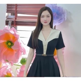 Đầm Dáng Dài Phối Cổ Trắng ( Tặng Kèm Nịt ) JARI-CLOTHES Thiết Kế Thanh Lịch Sang Chảnh Dành Cho Nữ