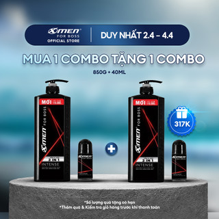  Combo Tắm Gội X-Men for Boss Intense 2in1 850g + Lăn khử mùi Intense 40ml