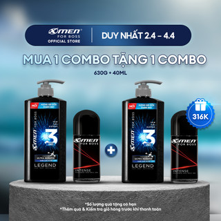  Combo Tắm gội dưỡng 3in1 X-Men for Boss Legend 630g + Lăn khử mùi X-Men for Boss Intense 40ml