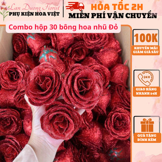   ĐỦ MÀU  Combo 30 bông hoa NHŨ KIM TUYẾN hoa HỒNG NHŨ cao cấp dùng bó hoa trang trí 