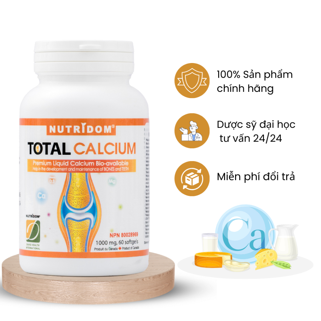 Canxi Tổng Hợp Nutridom Total Calcium David Health Hỗ Trợ Giảm Nguy Cơ Loãng Xương 60 Viên