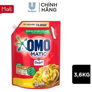 Nước giặt omo matic cửa trên/cửa trước túi 3.6kg/3.9kg - tinh dầu thơm, bền màu, hoa hồng,