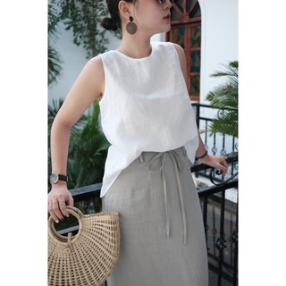 𝗠𝗔𝗬 𝗟𝗜𝗡𝗘𝗡 - Áo sát nách cổ tròn Linen Tưng Premium, lưng xẻ sau
