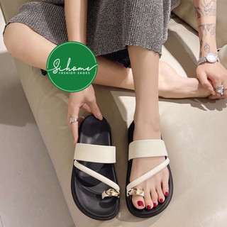 (Chân to tăng size)Dép Nữ Quai Xỏ Ngón Gắn Khuy Quai Ngang Bản To Đế 5PH-Freeship-Dép nữ quai da si sáp siêu mềm nhẹ êm