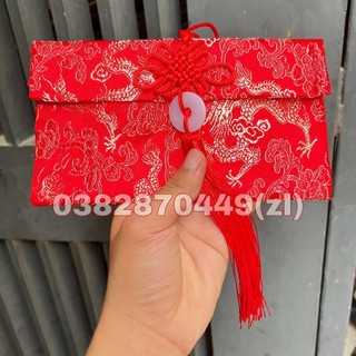 Túi gấm ngọc bội thổ cẩm thêu long phụng tua rua lì xì đựng quà tặng may mắn