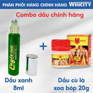 Combo Dầu chính hãng: Dầu xanh đầu lăn 8ml Eagle Brand + Dầu cù là xoa bóp 20g