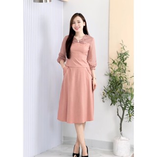 Set váy nữ công sở thiết kế cao cấp, phối tay tơ nhẹ mát EMVY FASHION s9