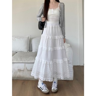 Chân váy suông dài hoa nhí dáng xòe Vintage, chân váy chữ A dài midi 2 lớp dáng suông rộng cạp chun ulzzang đen trắng