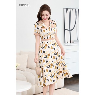 Đầm lụa xoè công sở CIRRUS dáng dài cổ ve 240090