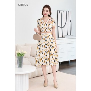 Đầm lụa xoè công sở CIRRUS dáng dài cổ ve 240090