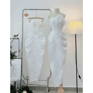 Freesize > ĐẦM  CÚP NGỰC BÈO HOA XẺ ĐÙI SANG CHẢNH