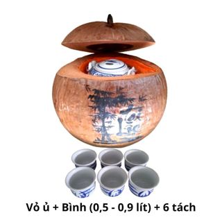 Bình ủ trà trái dừa khắc chữ Tài Lộc, Bình trà 0,4 - 0,9 lít, Sản xuất bán trực tiếp Bến Tre