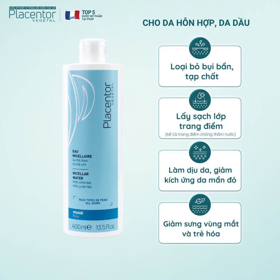 Nước tẩy trang Placentor Micellar Water dành cho da hỗn hợp 400ml