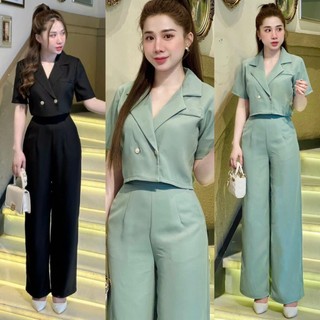 Sét vest nữ ống rộng thiết kế áo from ctoptop phối quần ống suông sang trọng