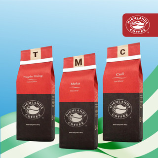 Combo cafe trải nghiệm highlands coffee: 3 cà phê rang xay truyền thống, culi, moka 200g