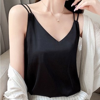 Áo nữ hai dây cổ tim mặc trong vest dễ thương chất vải lụa satin thoáng mát VannhShop AO0003