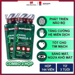 [Combo 2 hộp] Dầu cá Omega 3 BIOPHARMA TRIPPEL 144 viên - nội địa Na Uy