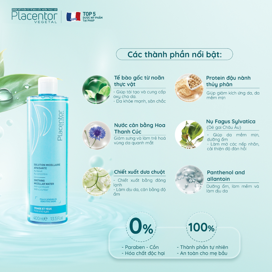 Nước tẩy trang Placentor cho da nhạy cảm Soothing Micellar Water 40ml