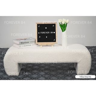  Ghế Băng Dài Chữ U Trắng Lông Cừu FOREVER 84 Ghế Chờ Sofa Mini 100x30x30CM - Bọc Mút Dày Dặn 