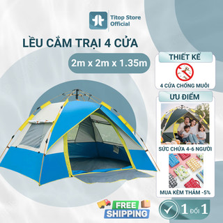 Lều cắm trại tự bung 4- 6 người 2 lớp 1 cửa chính 3 cửa sổ thoáng mát chống nước, tia UV, côn trùng