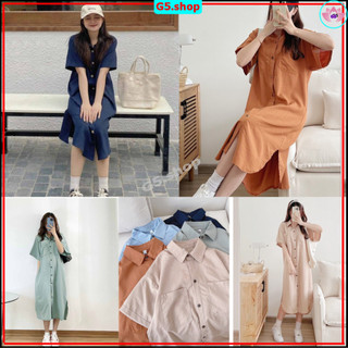 Đầm sơ mi nữ, váy suông tay ngắn cúc cài túi ngực vải đũi xước Nhật mềm mịn bốn màu siêu xinh - g5.shop