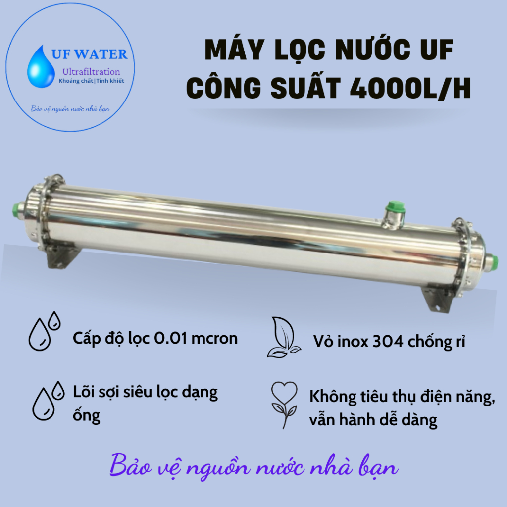Máy lọc nước UF Đài Loan công suất 4000l/h, lọc nước sinh hoạt, lọc nước đầu nguồn, lọc nước giếng khoan