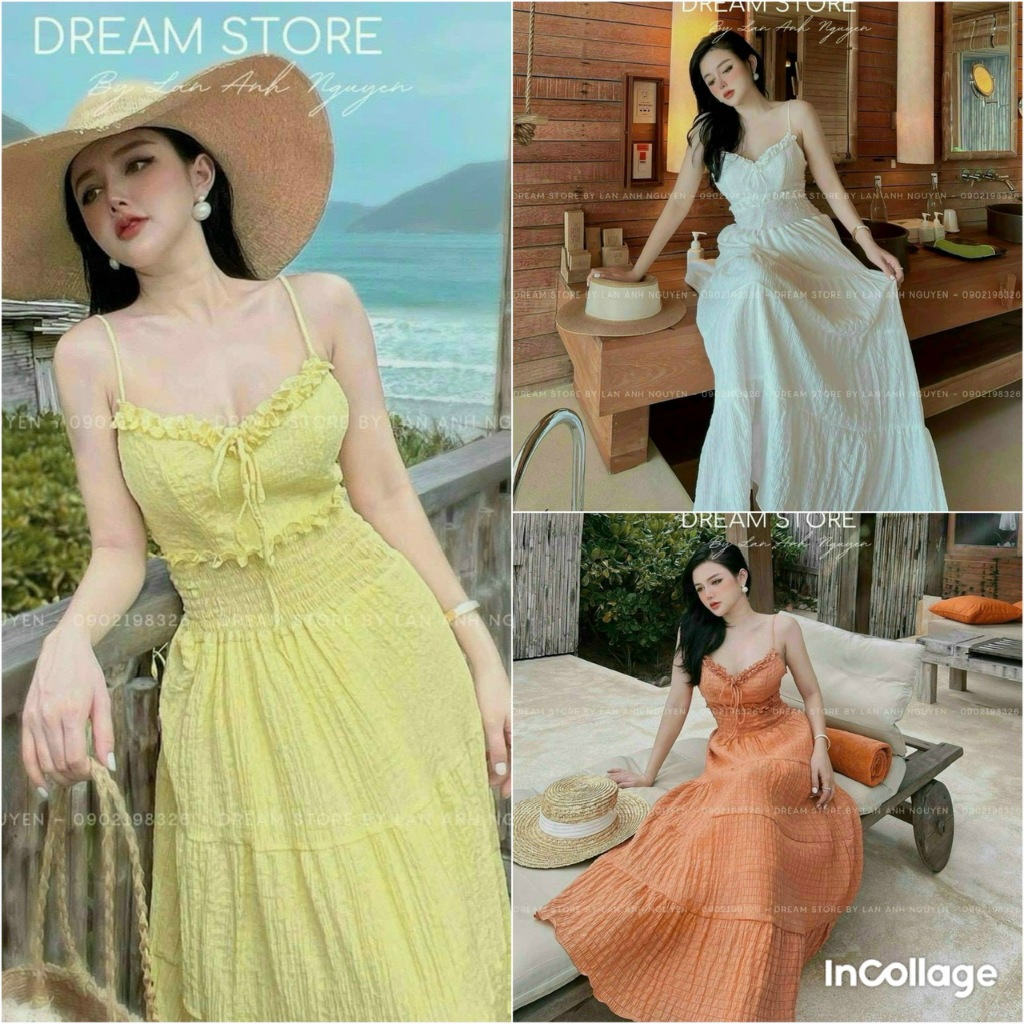 Váy đầm nữ maxxi 2 dây dáng xòe dài (có mút) phù hợp đi chơi đi biển cực xinh