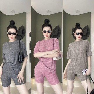 Sét bộ đồ áo cổ tròn quần lững chất thun lông thỏ co giãn form đẹp Quần có túi