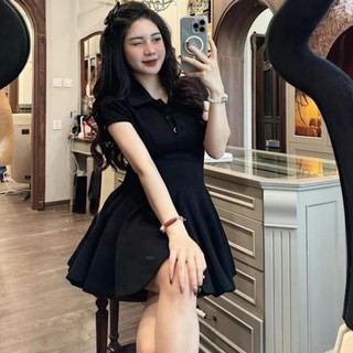 Đầm polo thiết kế cổ đức váy xoè cộc tay, Váy thiết kế tiểu thư thanh lịch/Roseycloset