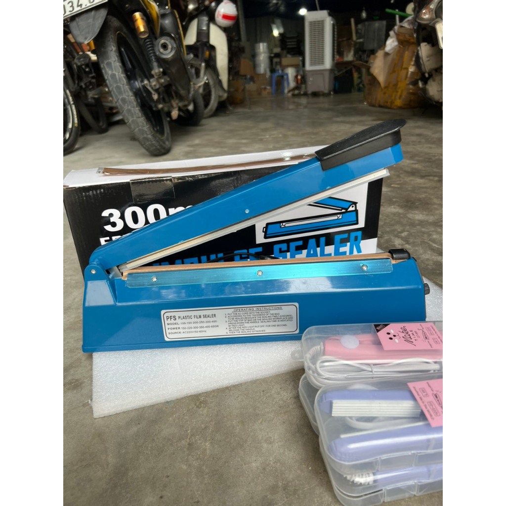 Máy hàn miệng túi nilon túi zip dập tay PFS 300 để bảo quản thực phẩm, bọc sản phẩm bán hàng, cắt màng co MHT01