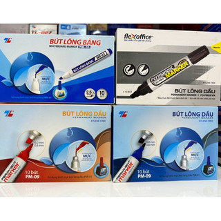 Hộp 10 bút lông dầu thiên long pm-09, bút lông bảng thiên long wb-03 .