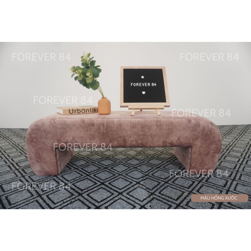 Ghế Băng Dài Chữ Màu Hồng Vải Xước FOREVER 84, Ghế Chờ Sofa Mini tối g