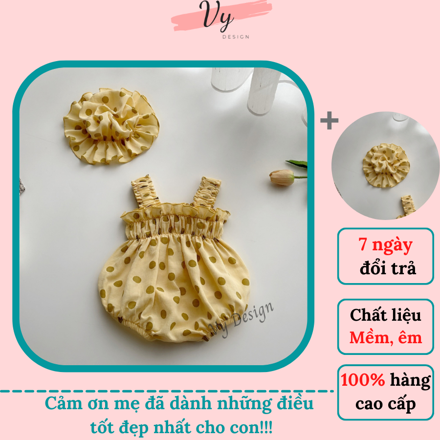 Body Bé Gái Sơ Sinh VY DESIGN. Đồ Sơ Sinh Em Bé Đầy Tháng Kèm Phụ Kiện. Bodysuit Bé Gái Chất Mát. Đầm Đầy Tháng